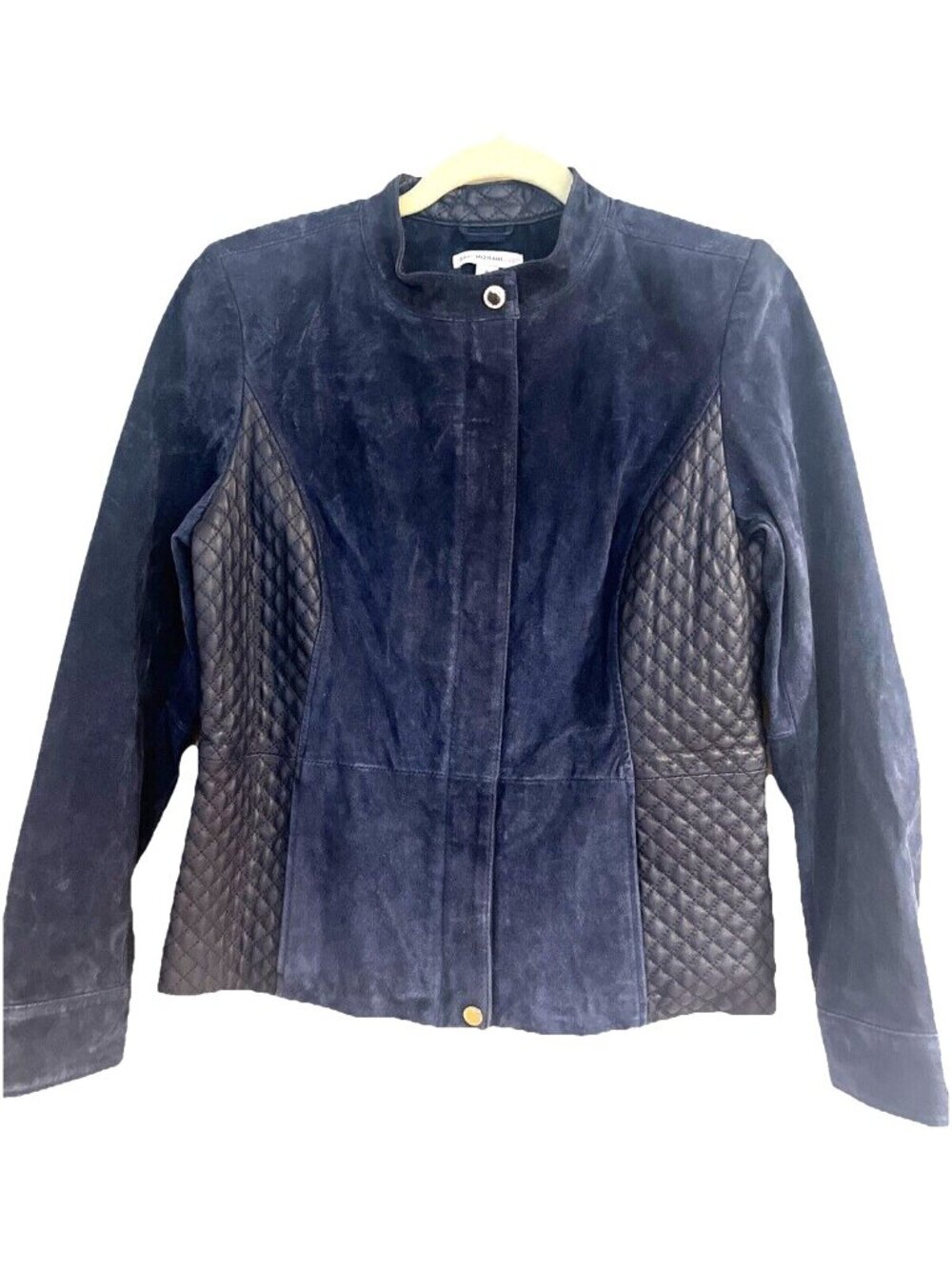 Isaac Mizrahi Live! Suede Leather Jacket Blue Size 6 Womens Zip Up Moto Military
